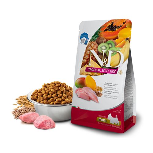 N&D Tropical Selection Csirke, Tönkölybúza, Zab, Trópusi gyümölcsök Mini kutyatáp felnőtt kutyáknak 1,5 kg